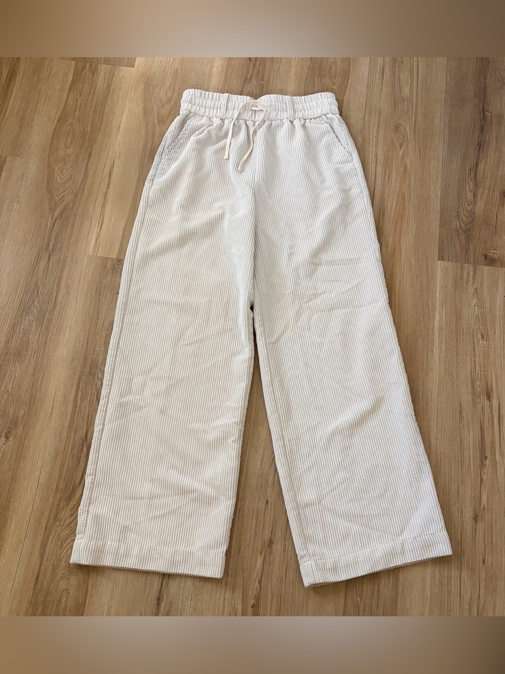 BDG Cream Corduroy Wide-Leg Drawstring Pants
